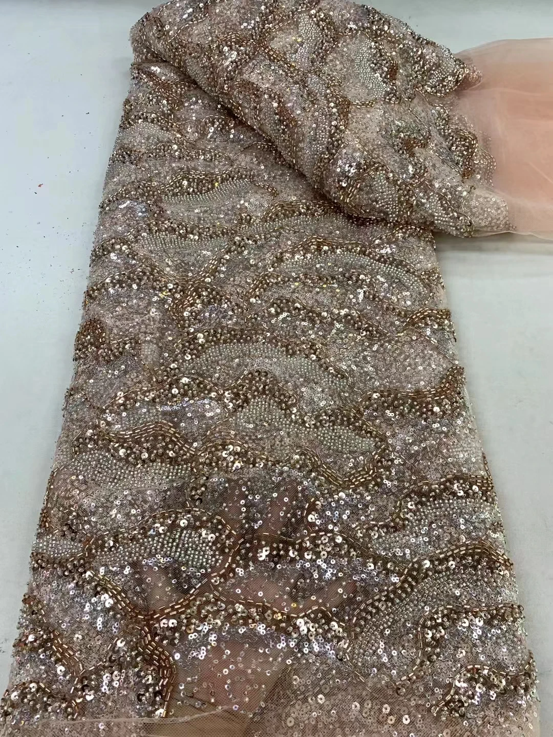 High -End Luxury French Mesh Beaded Lace Fabric 2024 High Quality African Sequins Groom Lace Fabrics For Nigerian Wedding Dress