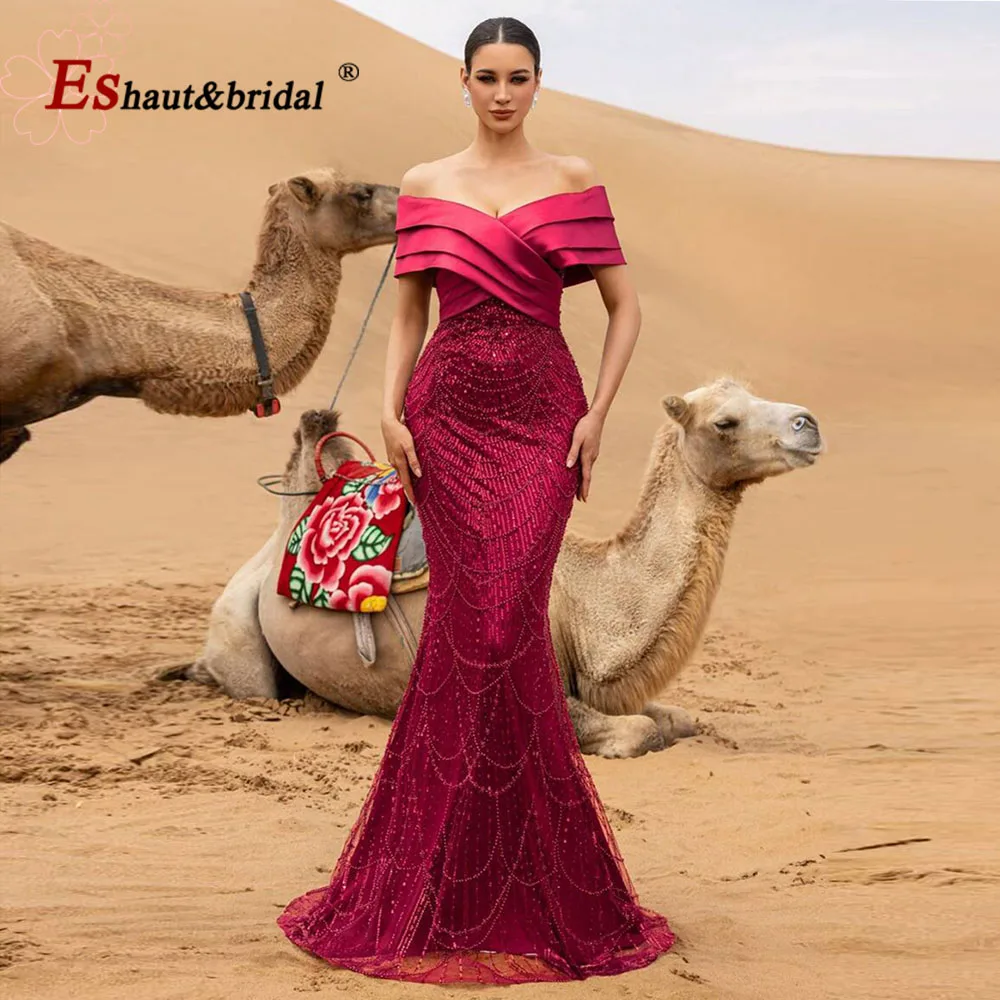 

Elegant Pearls Mermaid Evening Dress Luxury Off-Shoulder Long Formal Prom Wedding Party Gown for Women Luxury 2026 Customized