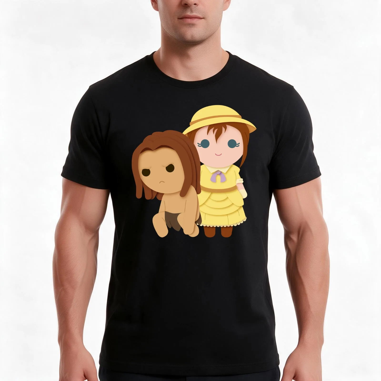 Chubby Tarzan and Jane T-Shirt, Summer Casual Cotton Tee, Oversized Streetwear Tops, Vintage Graphic Print, Unisex Men Women