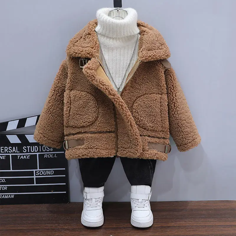 Boys Coat Jacket Outerwear Cotton 2023 Coffee Warm Plus Thicken Velvet Winter Breathable Children's Clothing