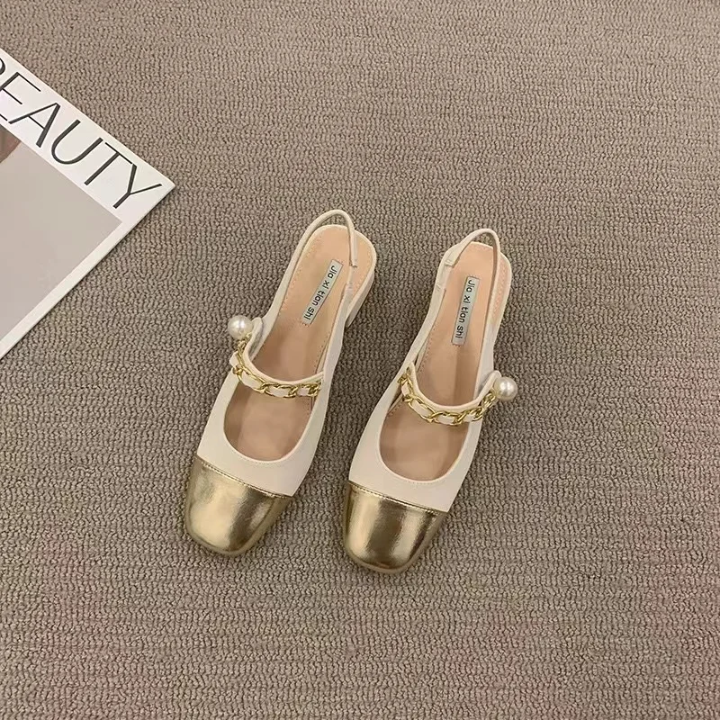 Women's Elegant High Heel Sandals New 2024 Spring Summer Fashionable Thick Middle Heel Mary Jane Shoes Flat French Style