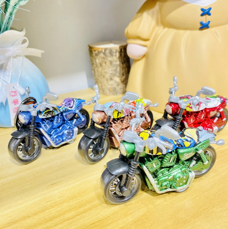 Mini Alloy Graffiti Motorbike Keychain Children Simulation Car Model Fun Ornaments Small Toy Student Backpack Decoration Pendant