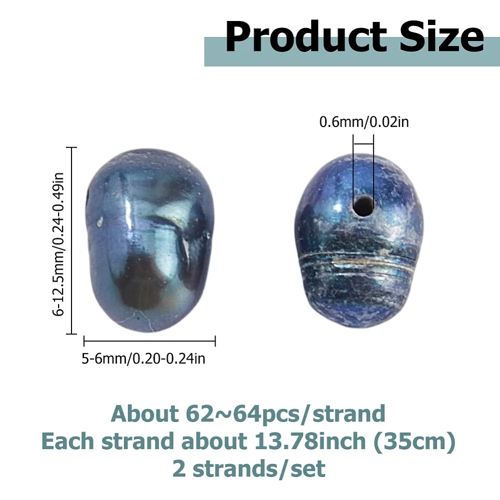 

2 Strands Cultured Freshwater Pearl Beads Strands Dyed Potato Top Drilled Marine Blue 6~12.5x5~6x5~6mm Hole: 0.6mm