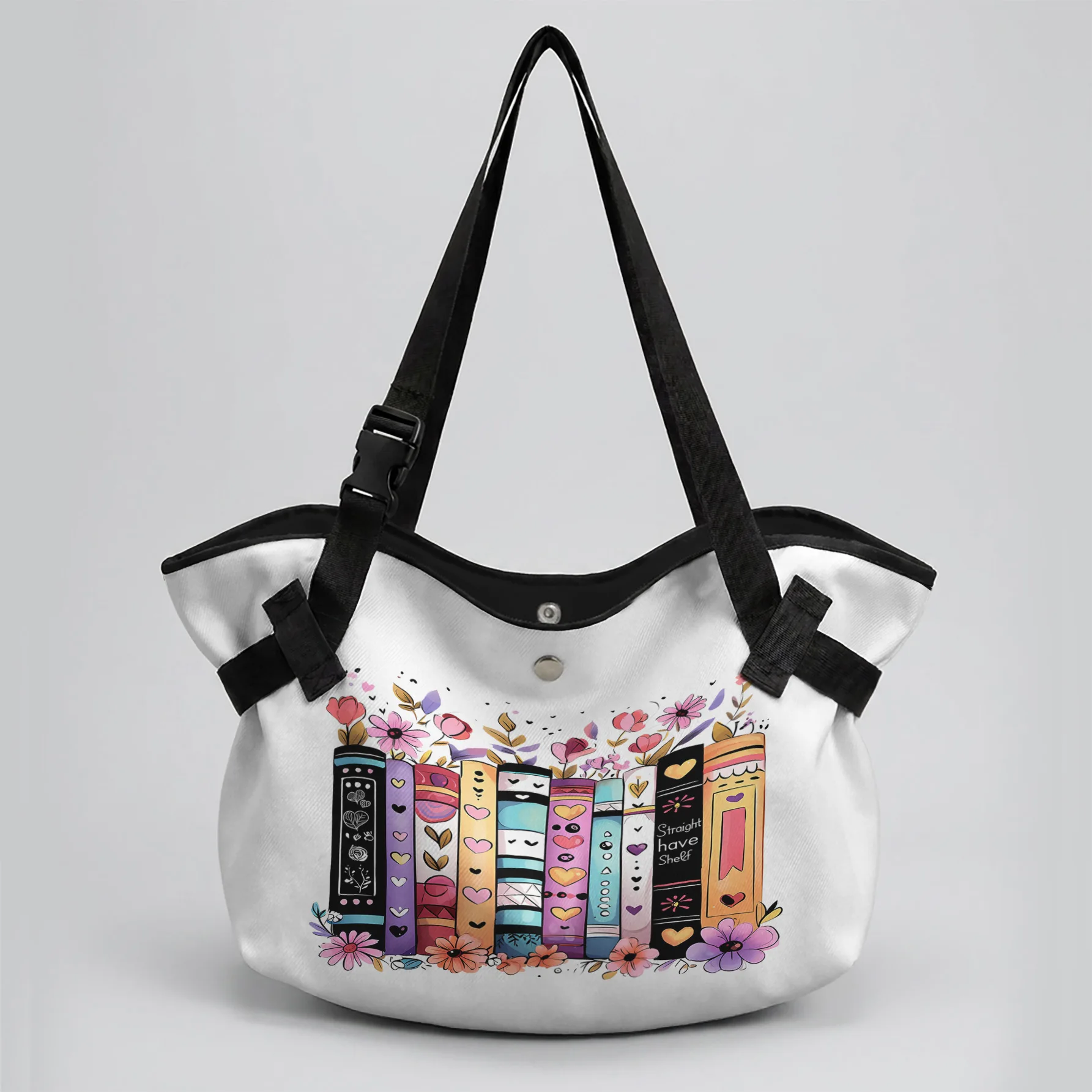Colorful Books Floral Print 2 In 1 Tote Bag & Picnic Mat, Waterproof Foldable Mat For Camping Beach Travel
