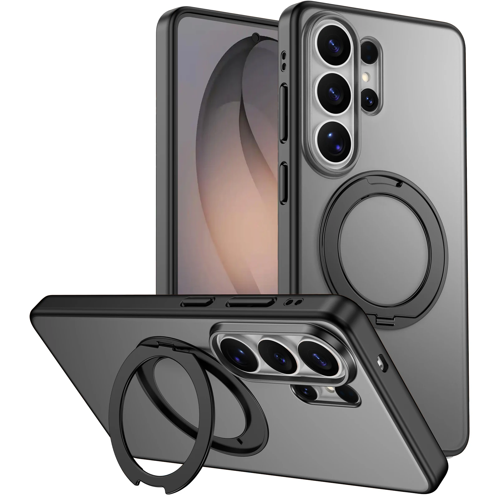 

Shockproof Wireless Charging Magnetic Rotating Kickstand Phone Case For Samsung Galaxy S26 Ultra S25 Ultra, Frosted Matte Cover