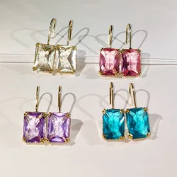 Jewelry European and American Exaggerated Fashion Simple Color Rhinestone Earrings Square Popular Ear Hook Earrings Female
