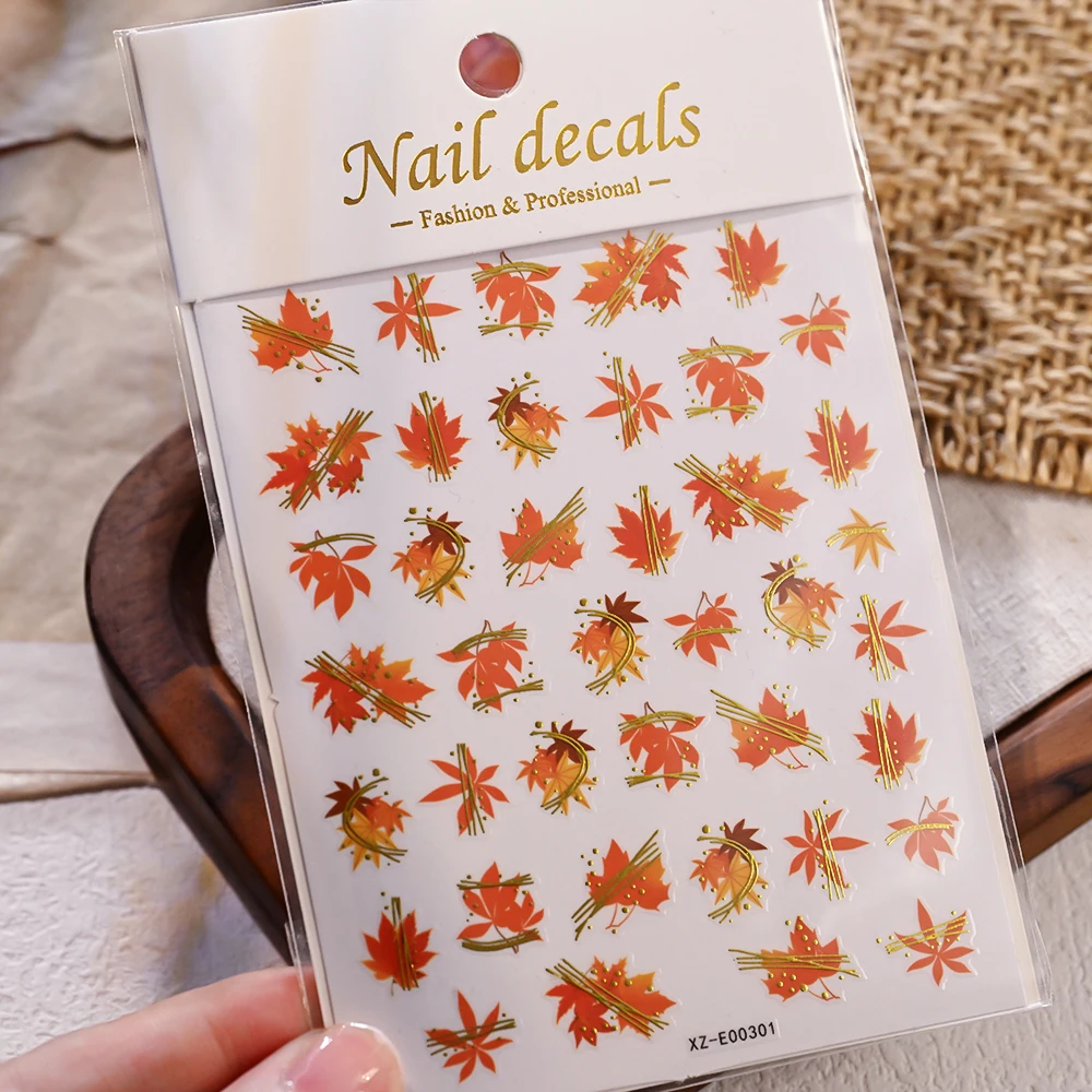 5D Reliëf Jelly Esdoornblad Nail Art Sticker Goud Rood Herfst Esdoorn Bladeren Nagelstickers Zelfklevende Fall Leaf Nail Art Sliders