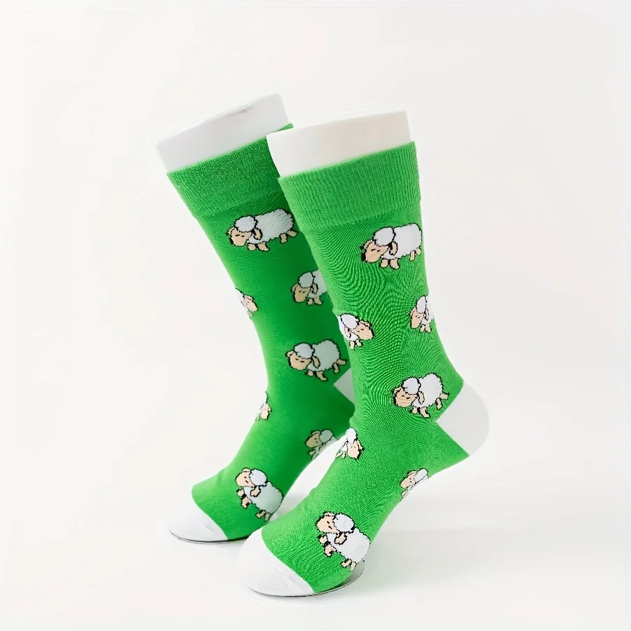 

A pair of autumn and winter new green bottom lamb men's couple cotton socks mid-tube socks fashion