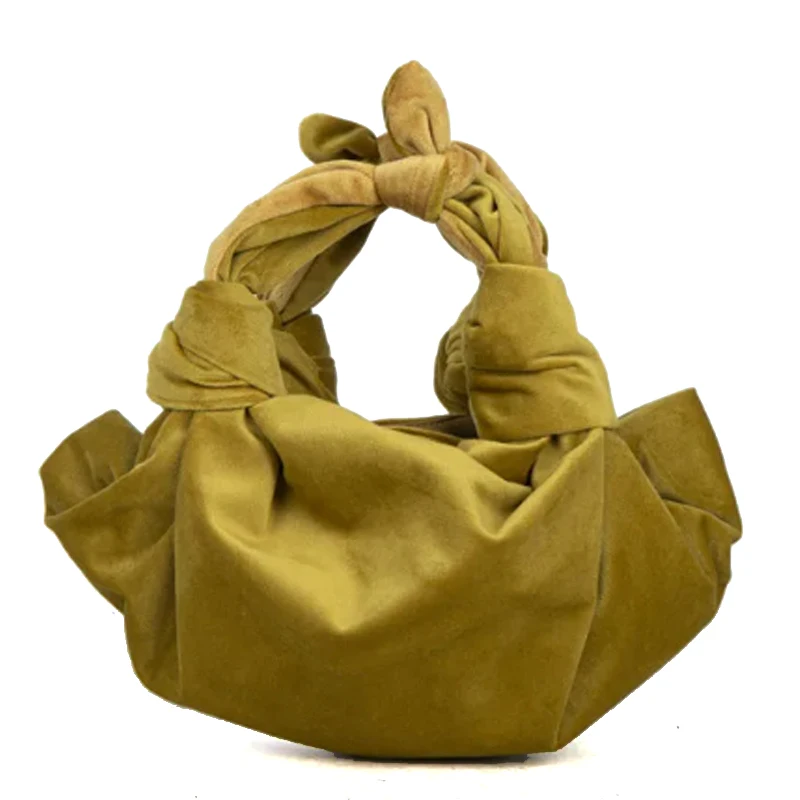 Borsa a secchiello annodata in raso di design borsa a secchiello piccola in velluto pieghettato arricciato borsa a mano da donna borsa a mano con manico superiore giallo rosso