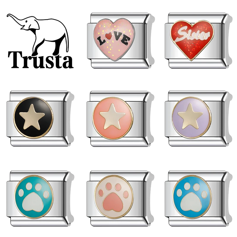 

Trusta Fashion Circle Love Stars Dog Claws Italian Charm Links Fit 9mm Stainless Steel Bracelet Women Gift DIY Jewelry N307
