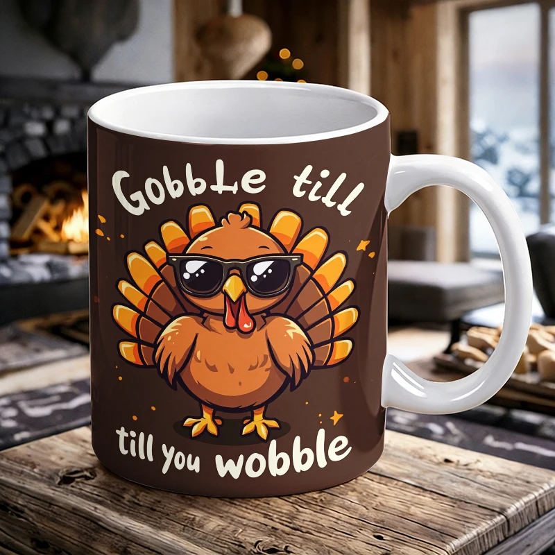 

11 zo Cool and trendy turkey handle ceramic mug, fully printed coffee cup, insulated milk cup, office water cup, fade-resistant