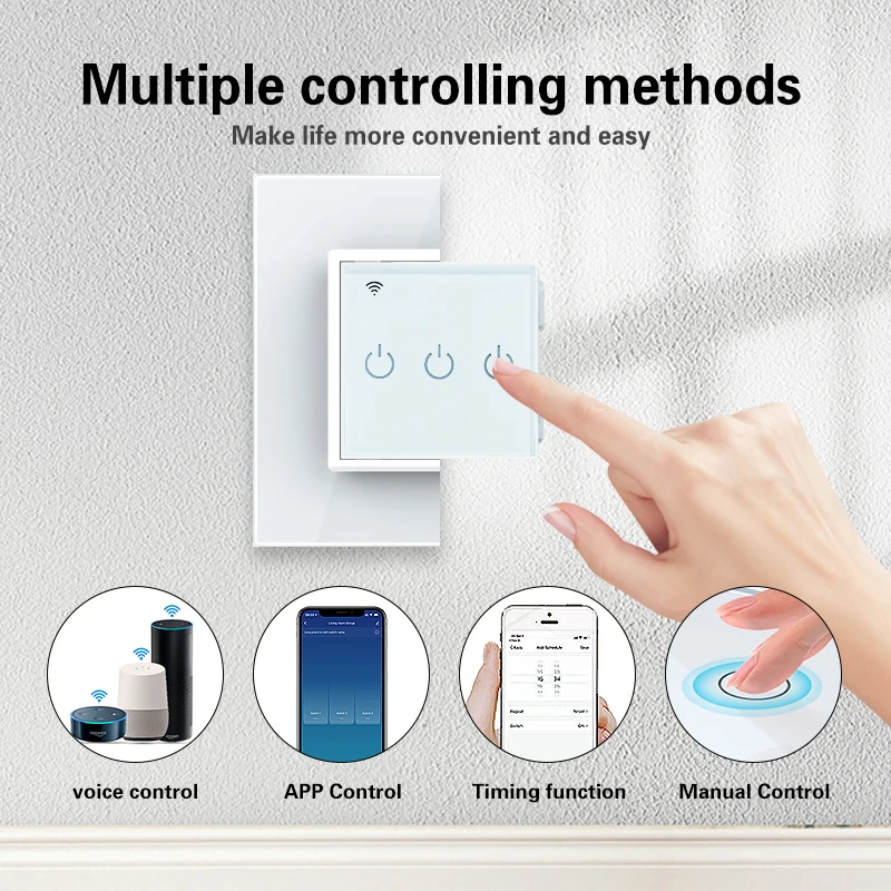 52*52mm Tuya Smart House Wifi Modular Switch Glass Panel Work With Google Home Alexa Voice Need Neutral Wire APP Remote Control