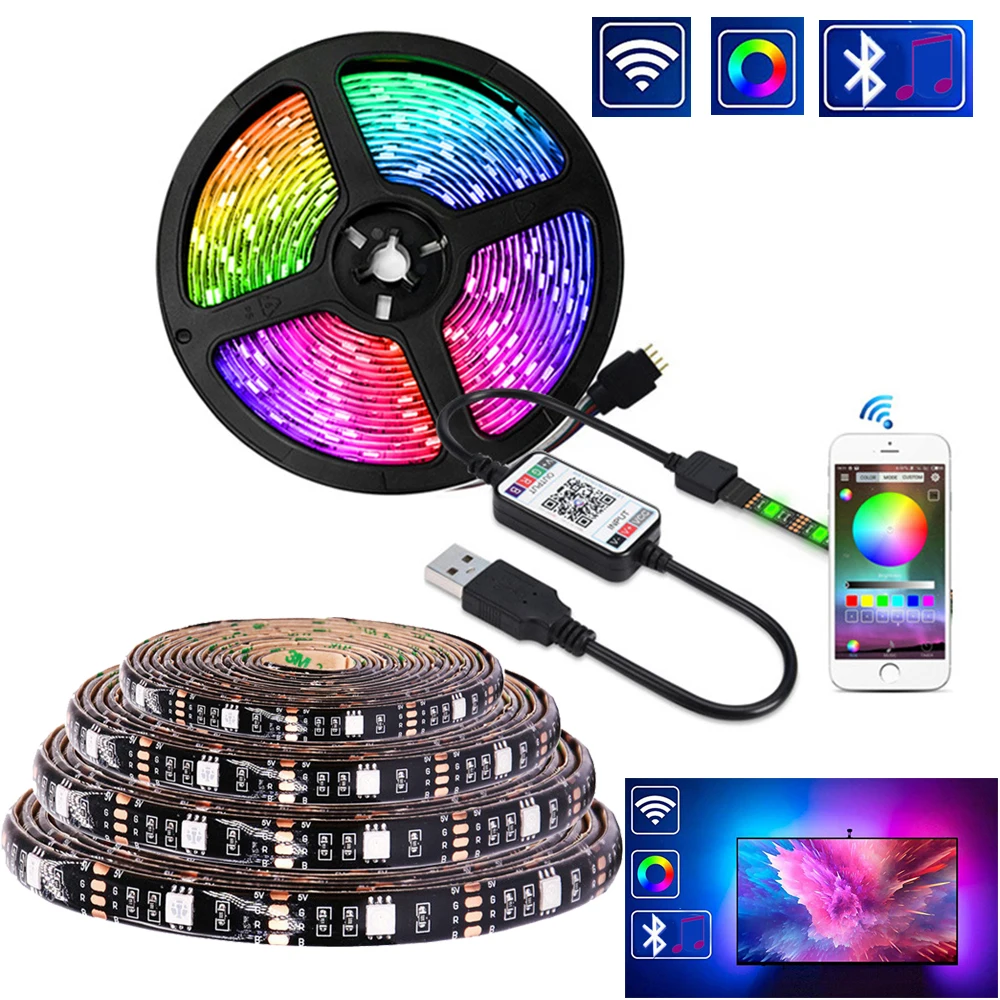 5V LED Lights Srip RGB 5050 30LEDs/m Bluetooth APP Control Flexible Diode Lamp Tape Lights Music Sync TV Background Lighting