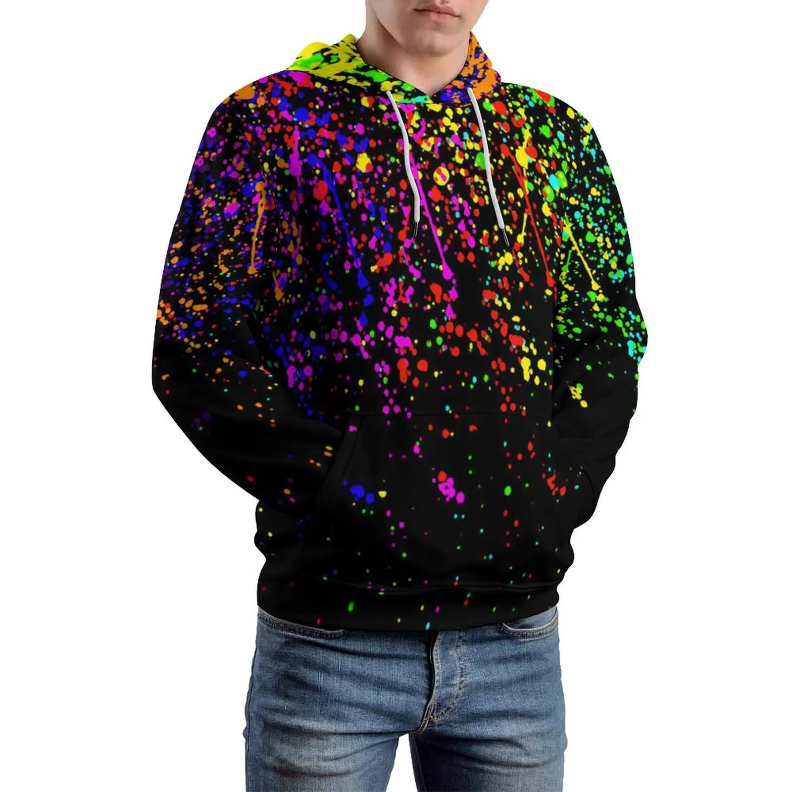 Clorful Splatter Loose Hoodies Abstract Print Hip Hop Hoodie Men Long Sleeve Oversized Casual Graphic Clothing