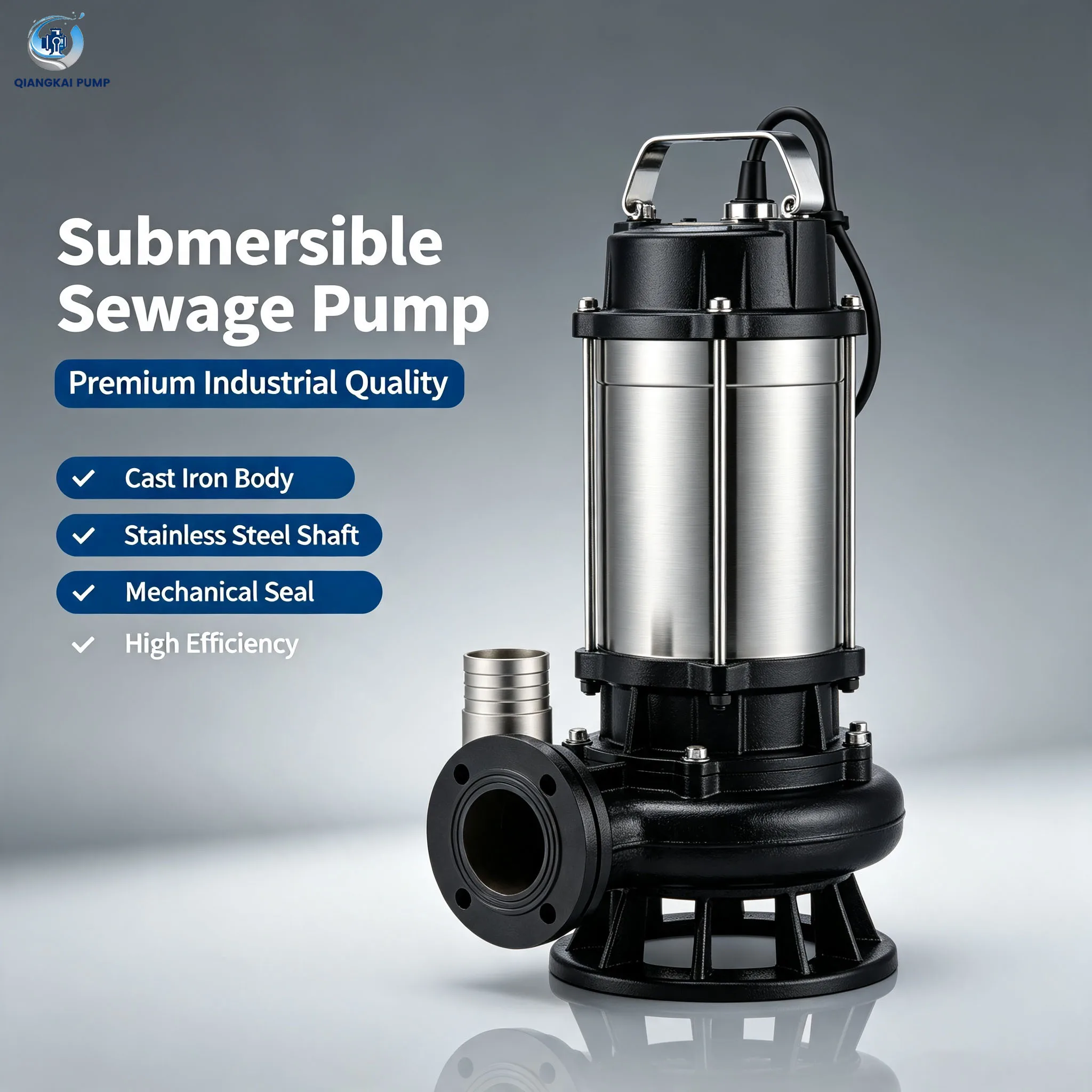 Industrial Submersible Sewage Pump With IP68 Protection, Large Capacity Solid Handling Sump Pump For Sewage Discharge