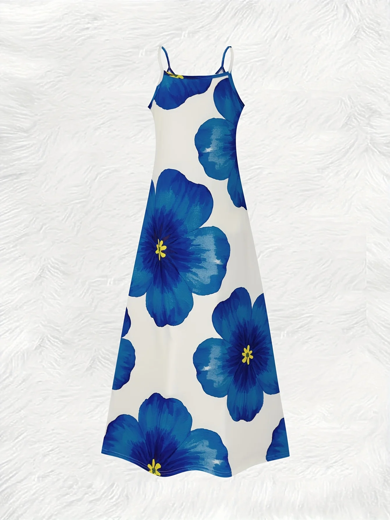 Women's Long Sleeve V Neck Floral Dress Vacation Style Blue Summer Dress Casual Flowy Midi Dress Spring Autumn Fashion