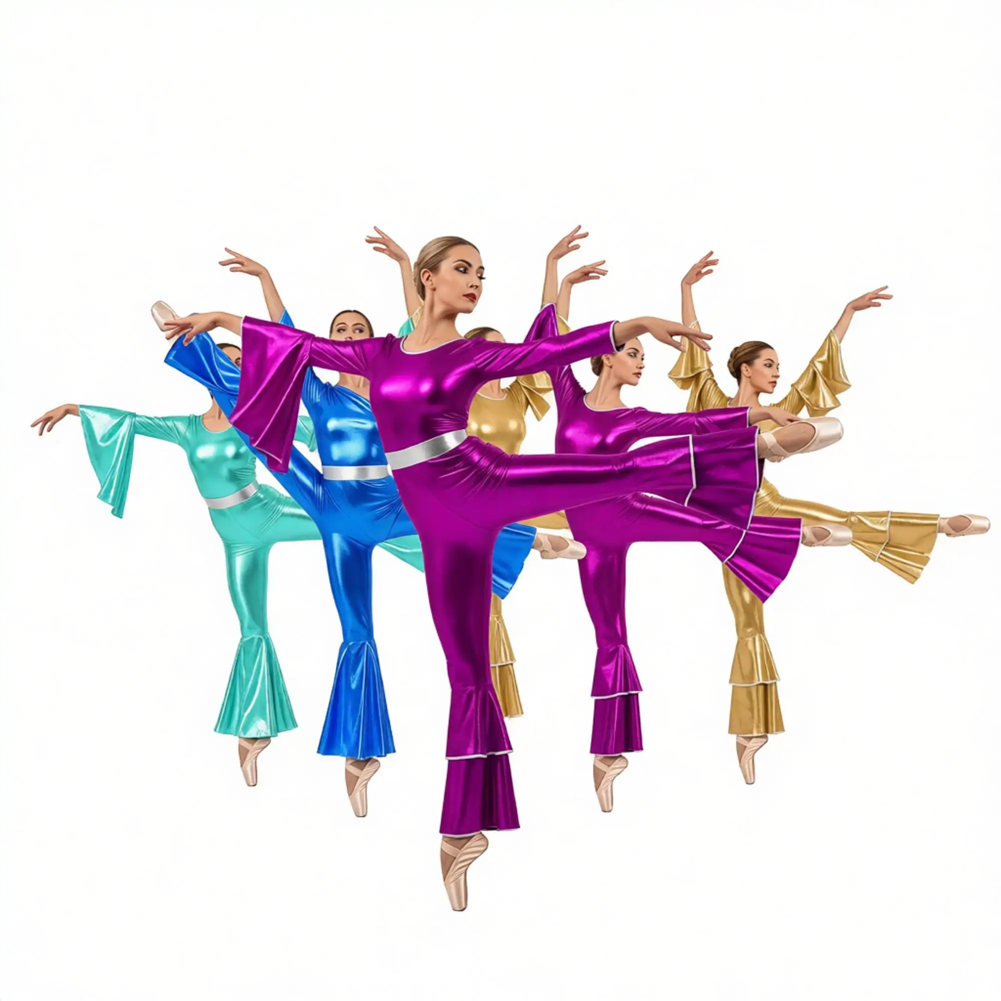 

Women 70s Disco Costume Shiny Metallic Jumpsuit Technologica High Waist Flared Bodysuit Retro Hippie Party Singer Jazz Dancewear