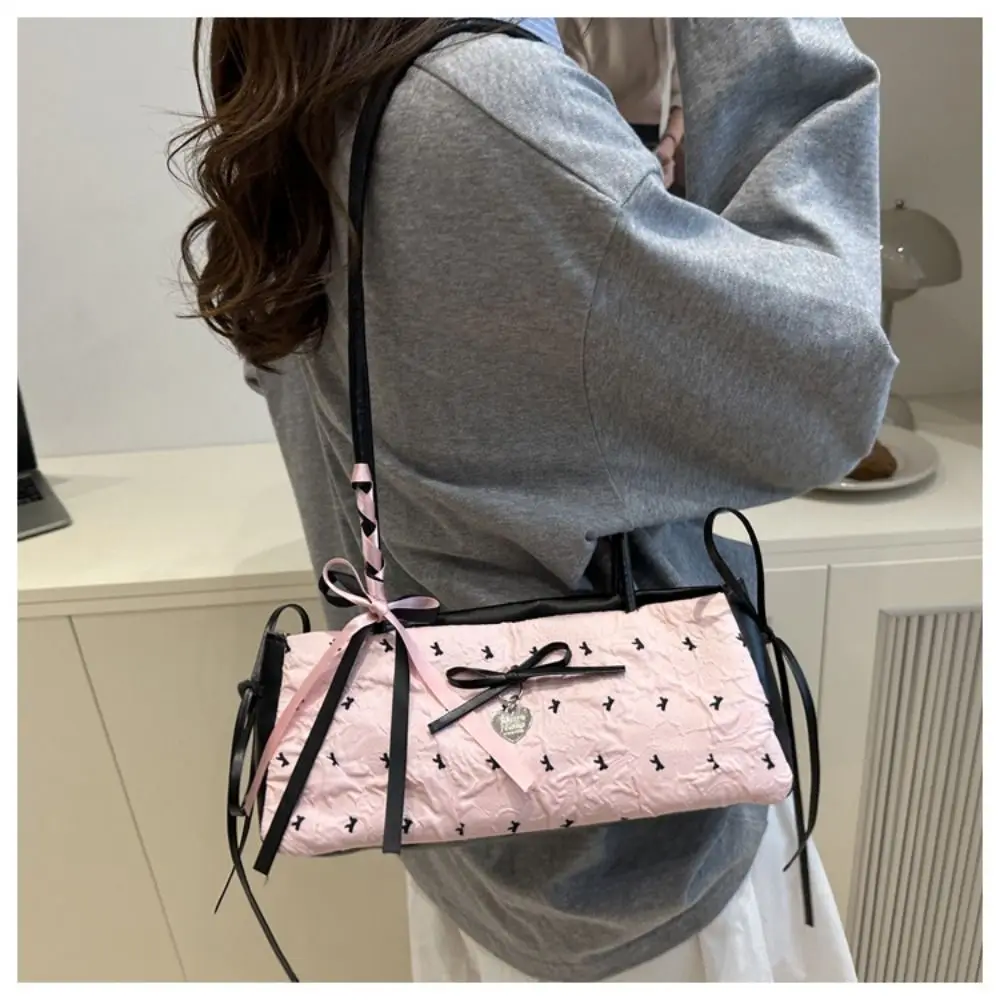 Fashion Korean Bow Decoration Women's Handbag PU Material Niche Style Shoulder Bag Zipper Closure Underarm Bag Fashion Occasion