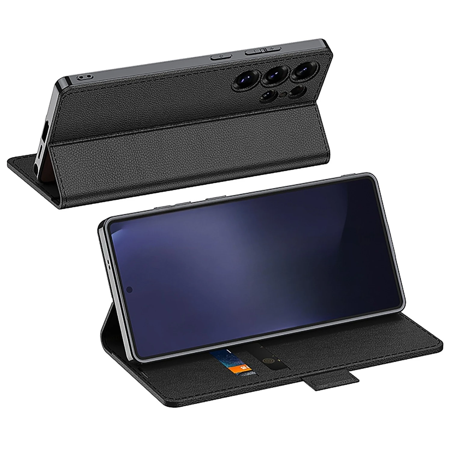 삼성 갤럭시 S25 울트라/S24용 PU 가죽 무광 지갑 케이스 카드 홀더 자석 잠금 올인원 케이스