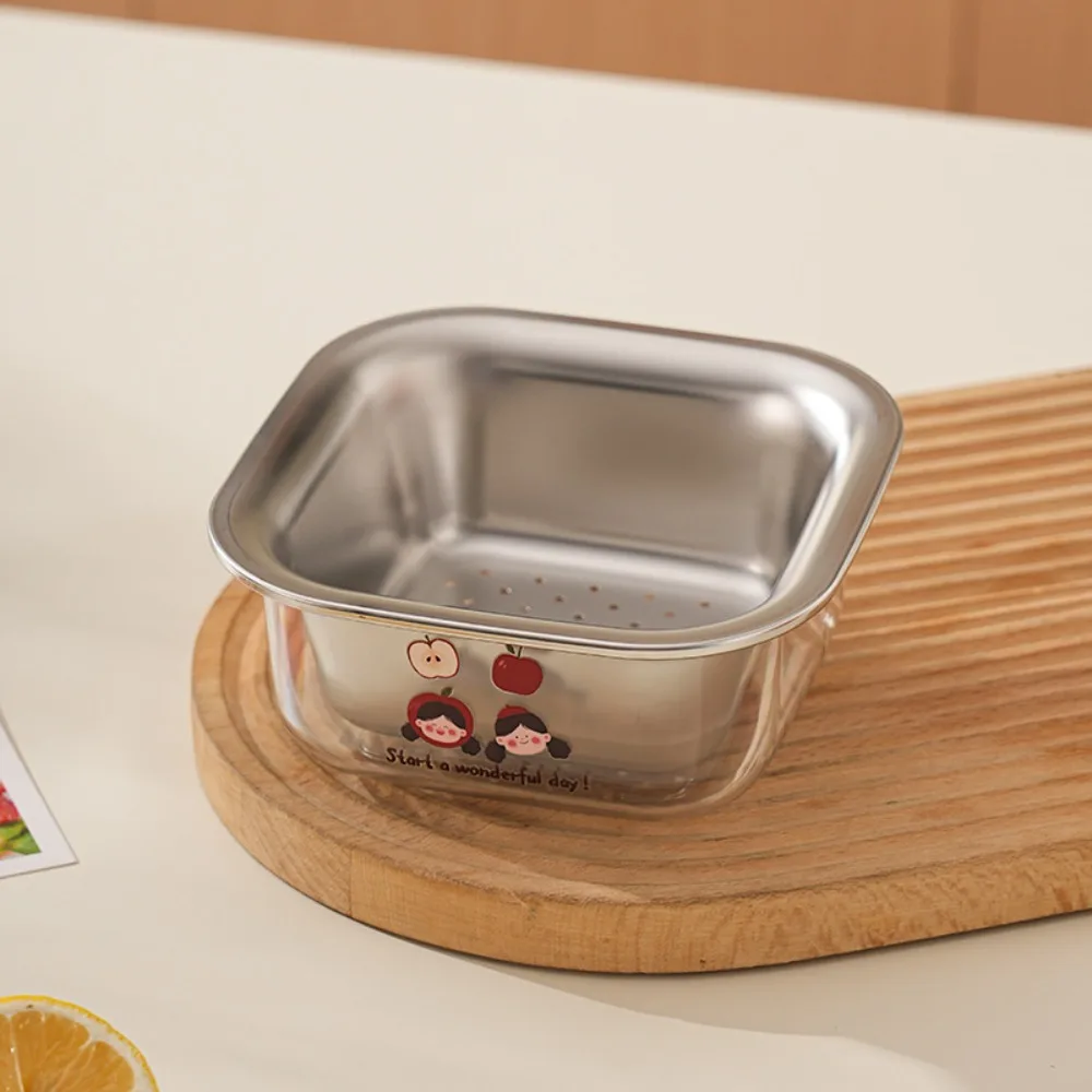 

PET Kitchen Dishwashing Basket Stainless Steel Thickened Design Fruit Storage Basket Double Layer Draining Function