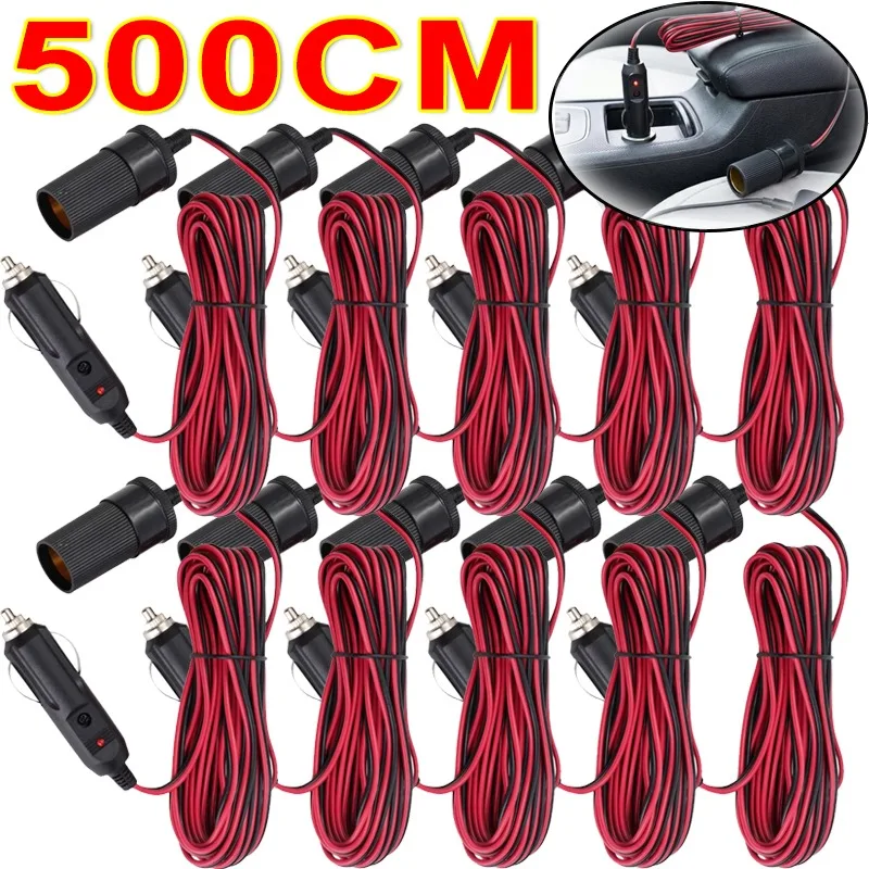 5M Extension Cable Adapter 12V Car Cigar Lighter Plug Socket Charger Lead with Indicator Light Male-to-Female Extension Cable