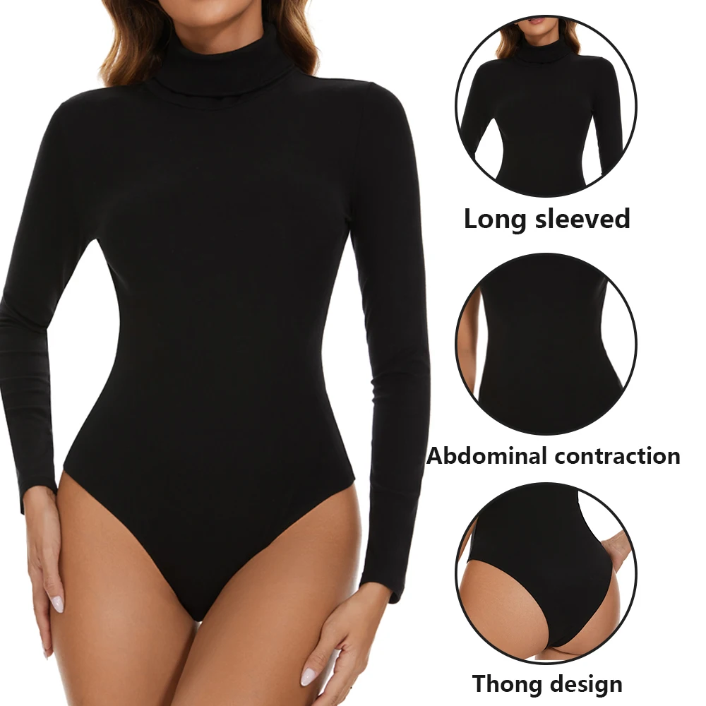 Women\'s High Neck Bodysuit Long Sleeved Shapewear Tummy Control Body Shaper Lady streetwear Female Warm Clothing Autumn Winter