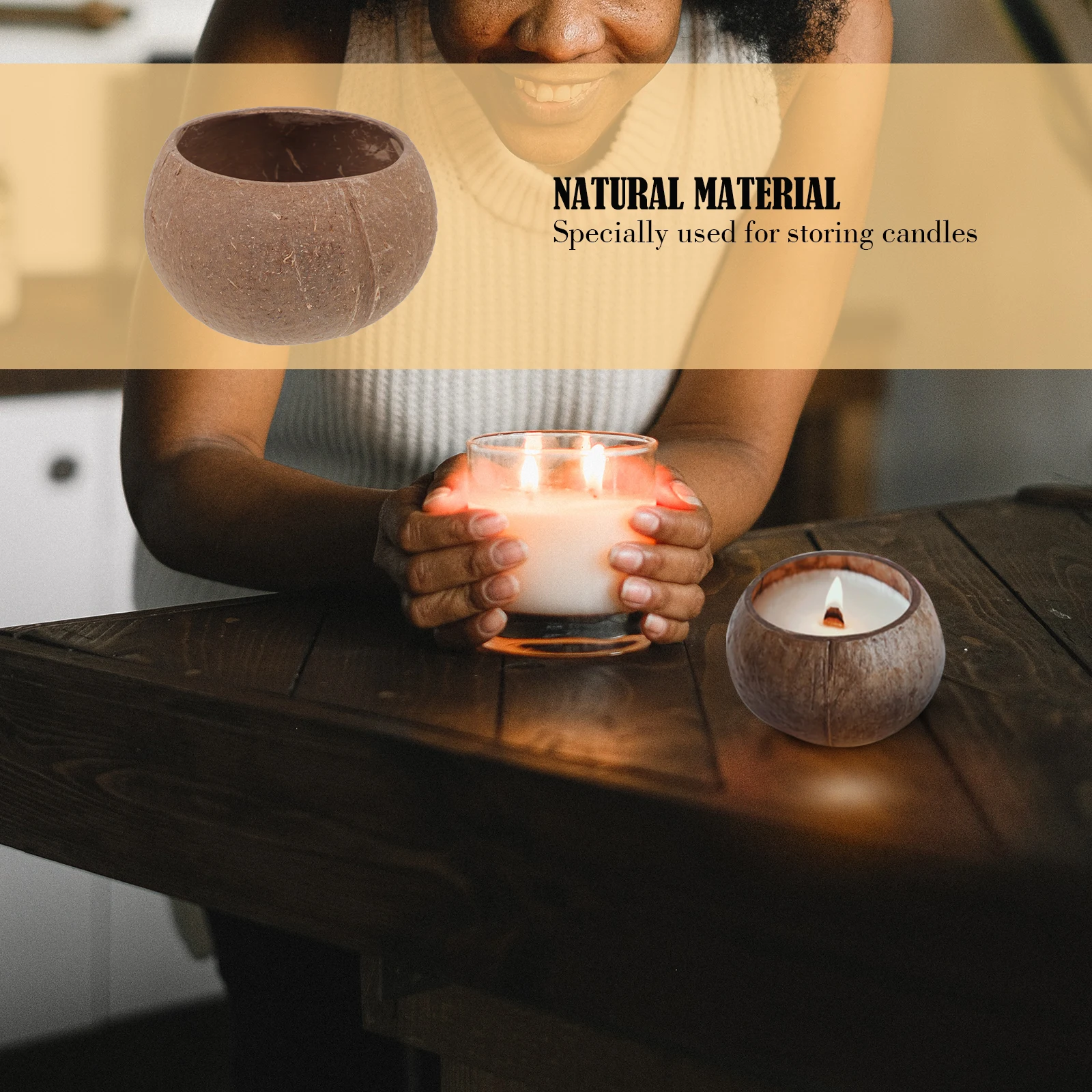 

Coconut Shell Novelty Holder Wooden Sturdy Shells Brown Coconut Shell Bowl Container Diy Jar Storage Jar