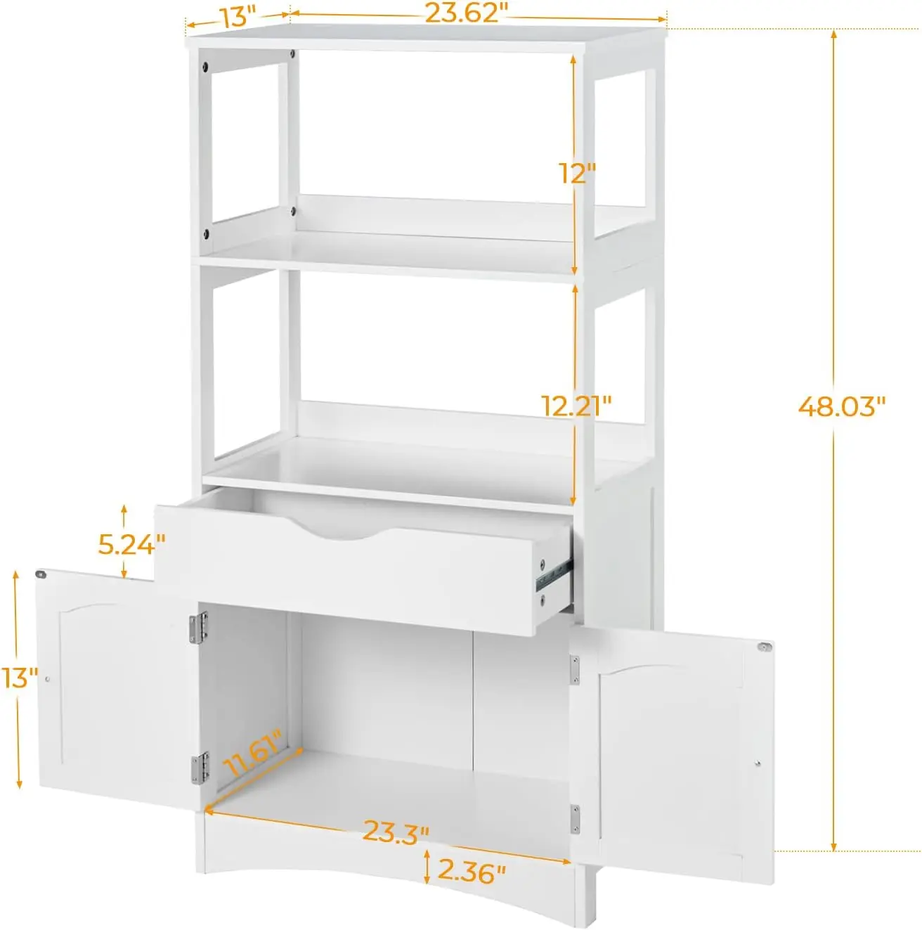 Cabinet with 2 Open Shelves, 1 Drawer and 1 Cupboard Kitchen Pantry Storage Cabinet with Microwave Space Freestanding Floor Bath