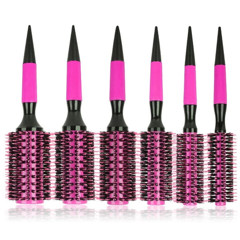 1/6PCS Barbershop Holz Runde Haar Kamm Nylon Wildschwein Borsten Mix Kamm Hairdrier Pro Friseur Haarbürste Salon Styling werkzeuge ﻿