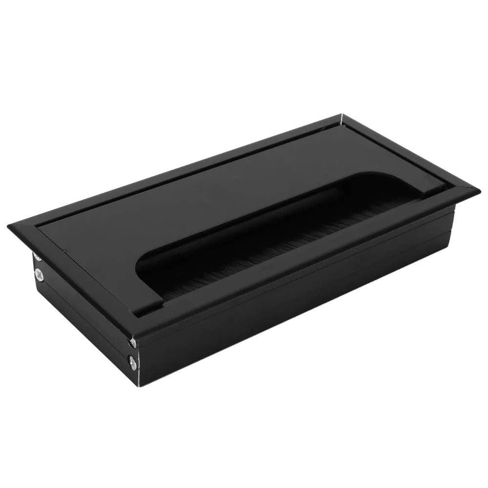 new Aluminum Alloy Wire Hole Cover Rectangular Black Color Cable Hole Cover Dustproof Desk Cord Hole Cover Computer Desk