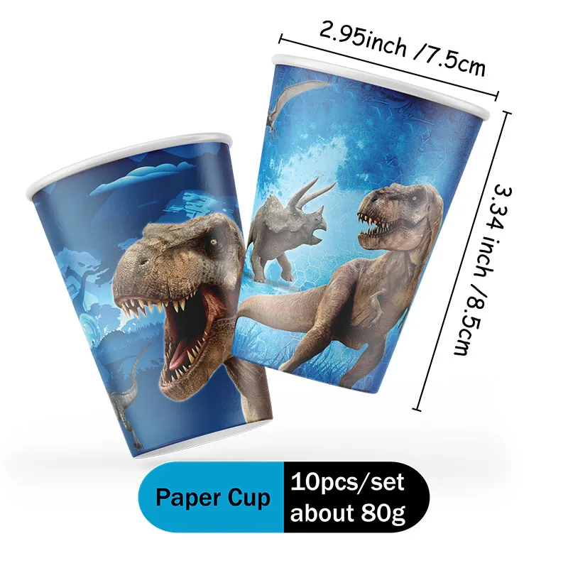 ジュラシック恐竜パーティー動物の装飾、食器、テーブルクロス、バルーン、プレート、カップ、プレート、誕生日パーティー、クリニング、洗礼の装飾