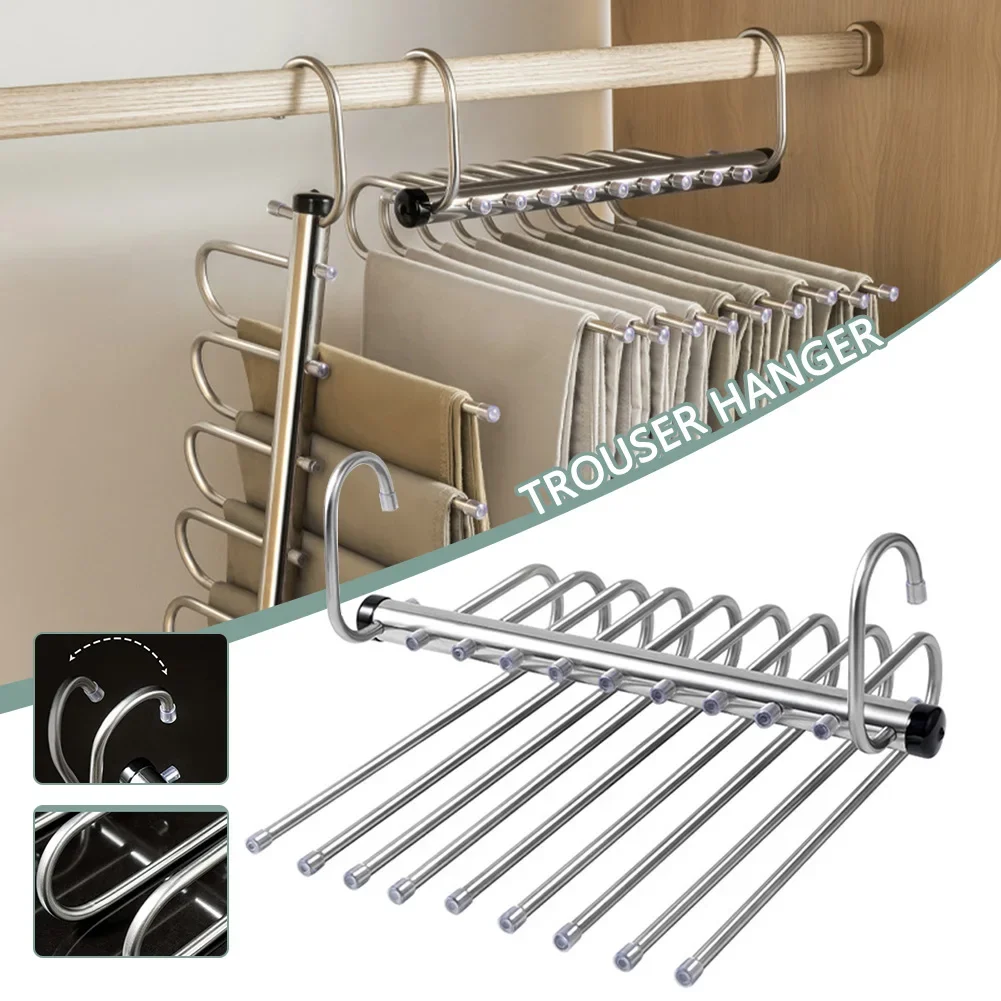 

Stainless Steels Pants Hanger Space Saving 5/9 Tier Closet Organizers for Jean,Trouser,Scarf,Multi Clothes Rack in One Storage