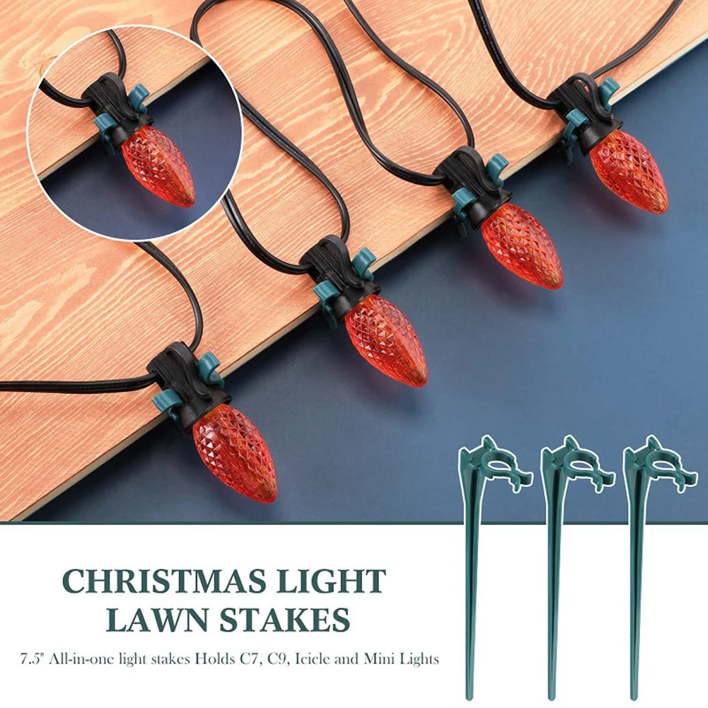 10PCS Holiday LED Light Stake 7.5 Inch Christmas Outdoor Light Holder Anti-Frost Universal C7 C9 Lights Stake For Pathway Garden