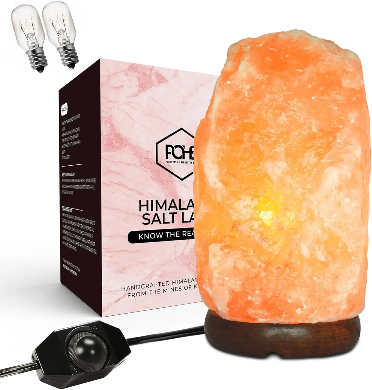 

Extra Large Himalayan Pink Salt Lamp, 10-12 Inch Tall, Hand-Carved with Wooden Base & Dimmable Cord
