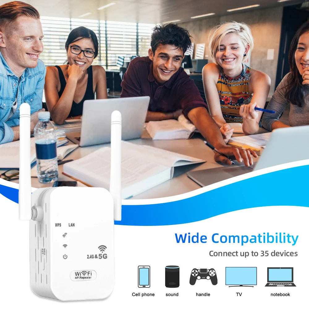 1200Mbps 5 Ghz Wireless Wifi Extender Wi-Fi Amplifier WiFi Repeater Long Range Wifi Signal Booster 2.4G Atenna 2 Wifi Repiter