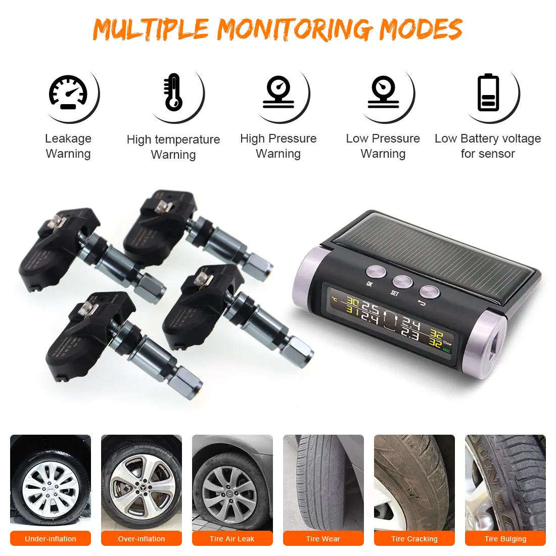 TPMS for Android DVD Player GPS Navigation Car Tire Pressure Monitoring System with 4 Internal Tyre Sensors USB Interface