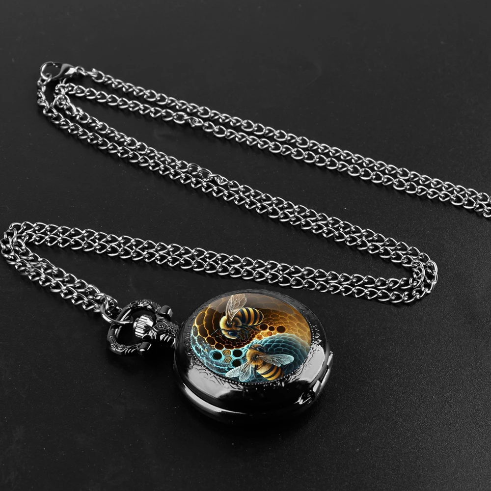 Beer Yin and Yang Design Glass Dome Quartz Pocket Watch for Women Men Necklace Clock Chain Pendant Kid Pocket Watch Jewelry Gift