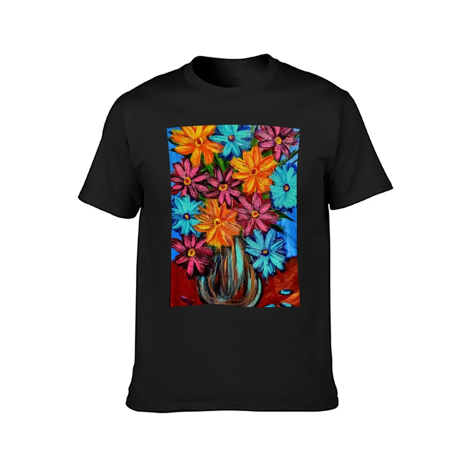 boutique of abstract vibrant bright colorful flowers in round bowl vase T-Shirt shirts graphic tees workout shirts for men