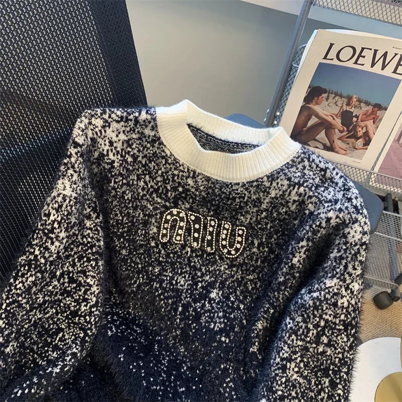 Lettera Diamanti Maglione lavorato a maglia Donna Allentato Casual Manica lunga Moda coreana Nuovo in vestiti Traf Top Tira Femme Autunno Inverno