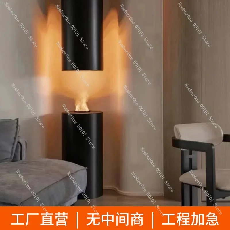 3D Atomized Flame Cylindrical Hanging Electric Fireplace Insert Suspended Wall Mounted Decorative Heater Realistic Mist Fire