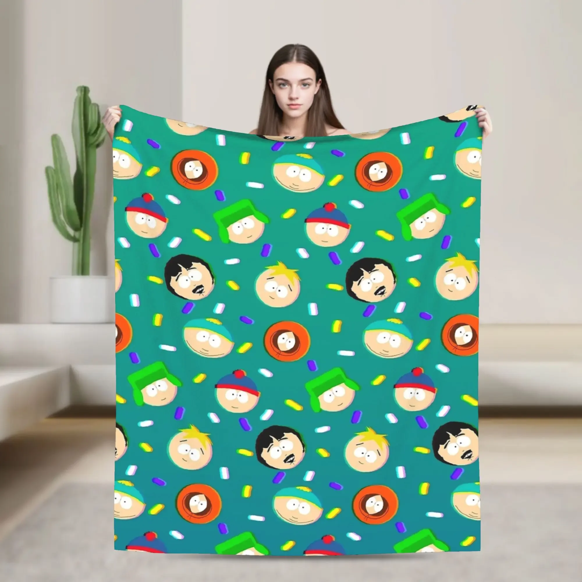 

South Park Pattern Fleece Blanket MultiFunction Thin Throw for Bedding Outdoor Use Autumn and Winter