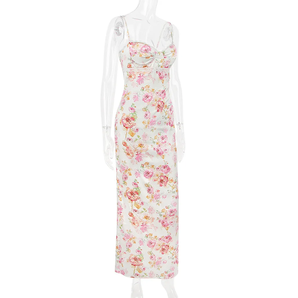 Fashionable European Style Women's Floral Printed Dress Sexy Open-Back Tank Dress Summer New 2025 Slimming Effective Silhouette
