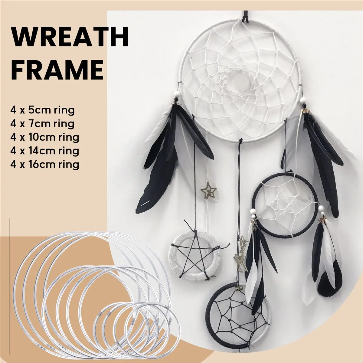 【A03R1】 20 Pieces Metal Dream Catcher Rings Hoops Steel Craft Silver Rings for Crafts,Macrame and Other DIY Projects in 5 Sizes