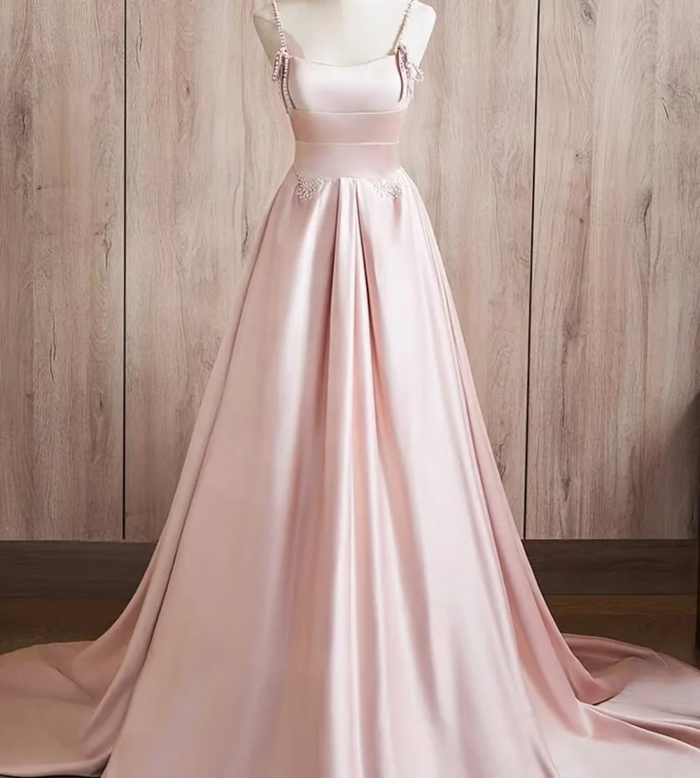 

Customized Charmeuse Beading Spaghetti Strap A-line Long Dresses Bespoke Occasion Wedding Gown Formal Elegant Prom Charming