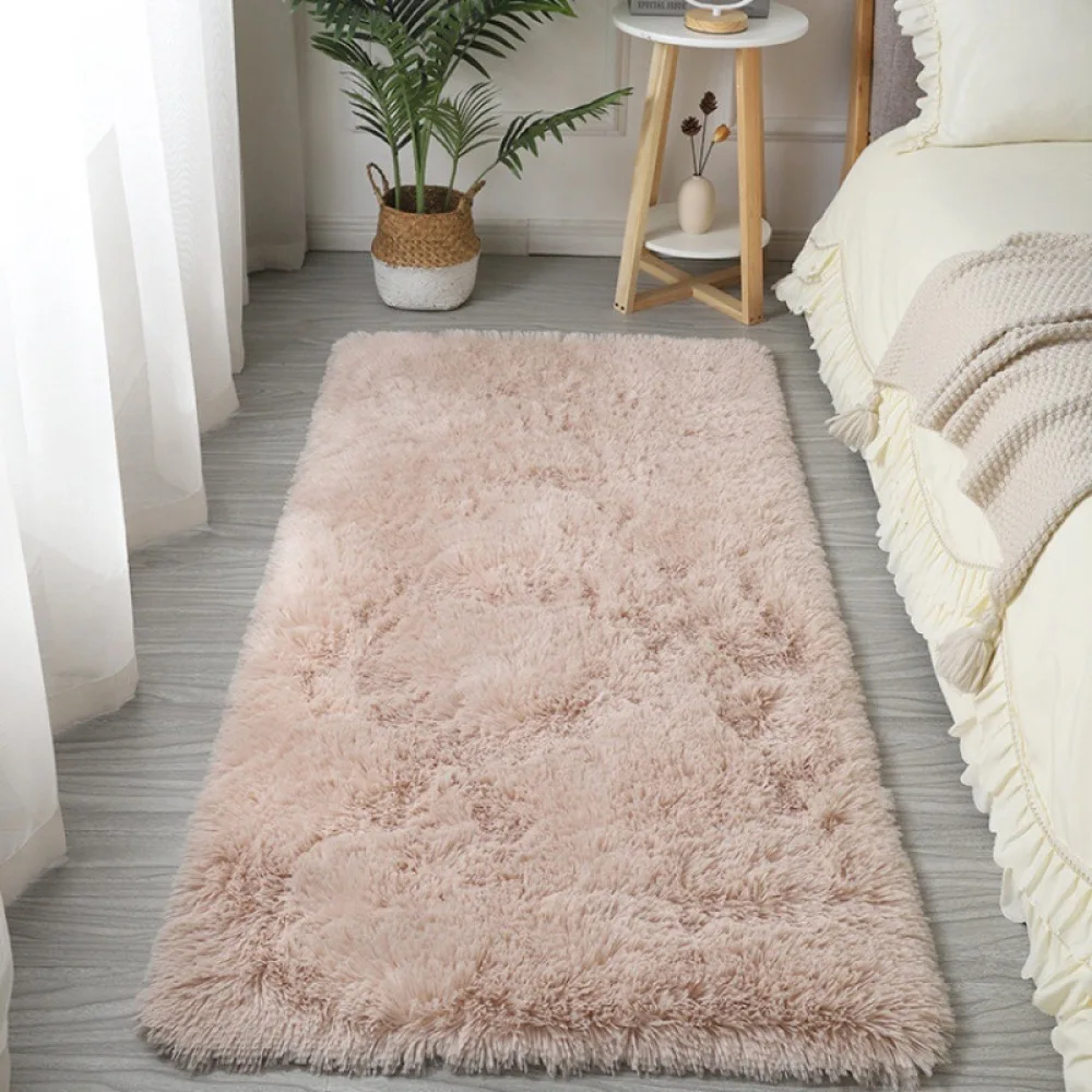 Nordic Minimalist Fluffy Rug Solid Color Bedroom Floor Mat Soft Shaggy Carpet Living Room Decorative Washable Home Rug