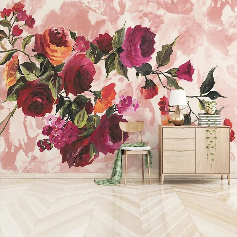 Custom Any Size 3D Mural Wall Cloth Modern Minimalist Watercolor Rose Garden Bedroom Living Room TV Background Wall Decor Fresco
