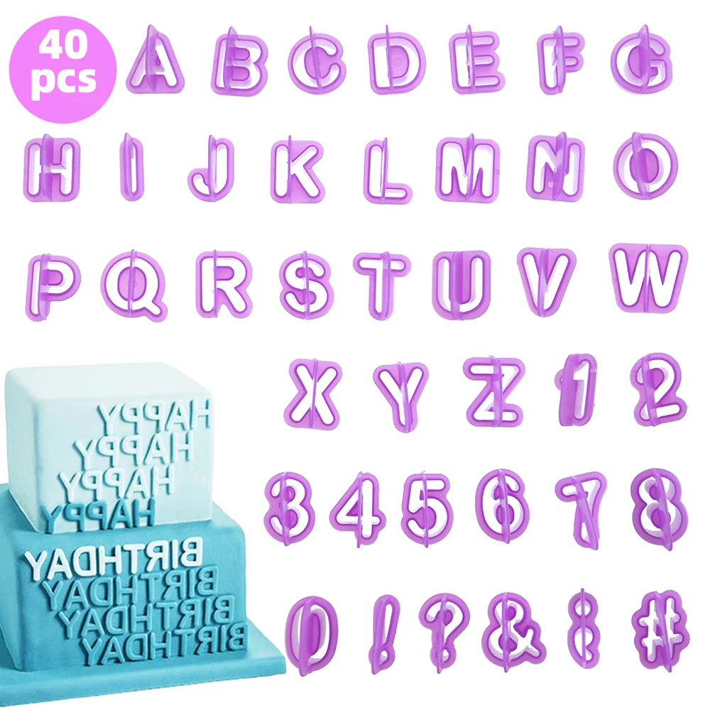 40pcs Plastic Upper Alphabet Capital Letters and Numbers Cut-Out Cookie Cutter Set for Baking Decorating Cookies Molds Tools