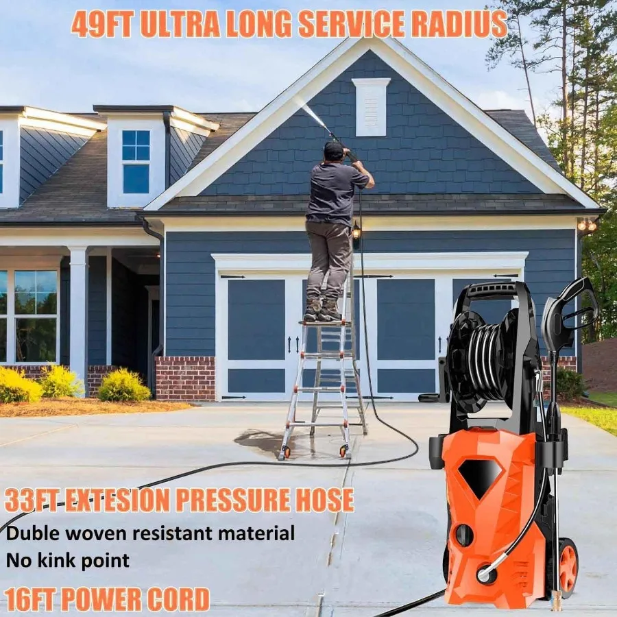 5000PSI غسالة الضغط الكهربائية 2025 مع 2.8GPM مخرج طاقة عالي 4 فوهات ضغط قابلة للتعديل زجاجة صابون متكاملة لـ Ef