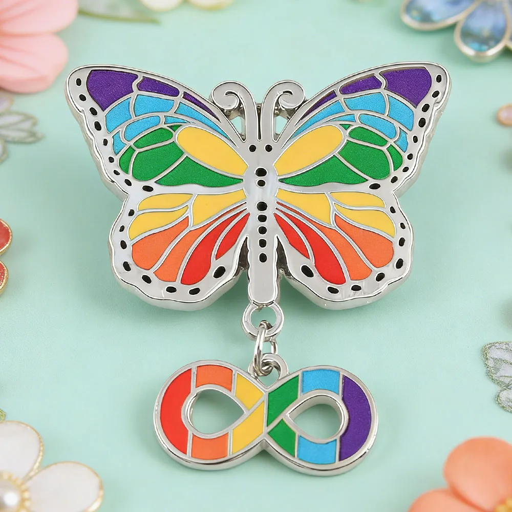 Autistic Pride Brooch ADHD Awareness Enamel Pin Rainbow Butterfly Infinity Symbol Badge Mental Health Neurodiversity Jewelry