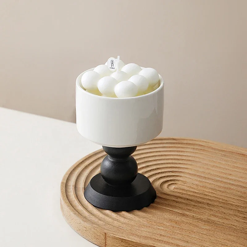 الفرنسية خمر الحلوى الآيس كريم السيراميك كأس عالية أرجل الرجعية مقبض خشبي الشاي الفاكهة الصحن كوب بودنغ حامل شمعة #1